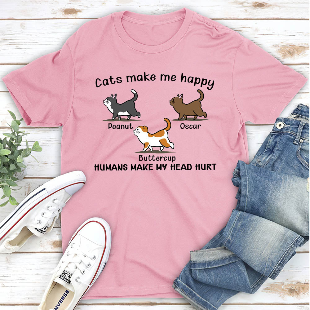 Personalized Unisex 'Cats Make Me Happy' T - shirt: Ideal Gift for Cat Lovers