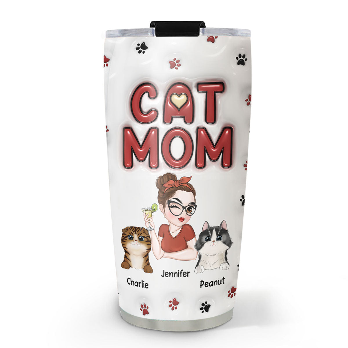 Personalized 3D Inflated Effect Tumbler - Ideal for Cat Moms