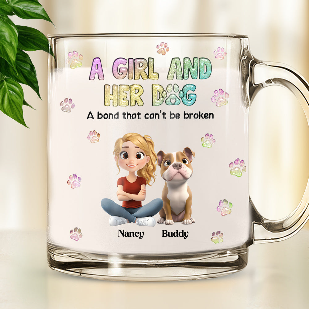 Personalized 3D Inflated Effect Glass Mug: A Girl And Her Dog Design