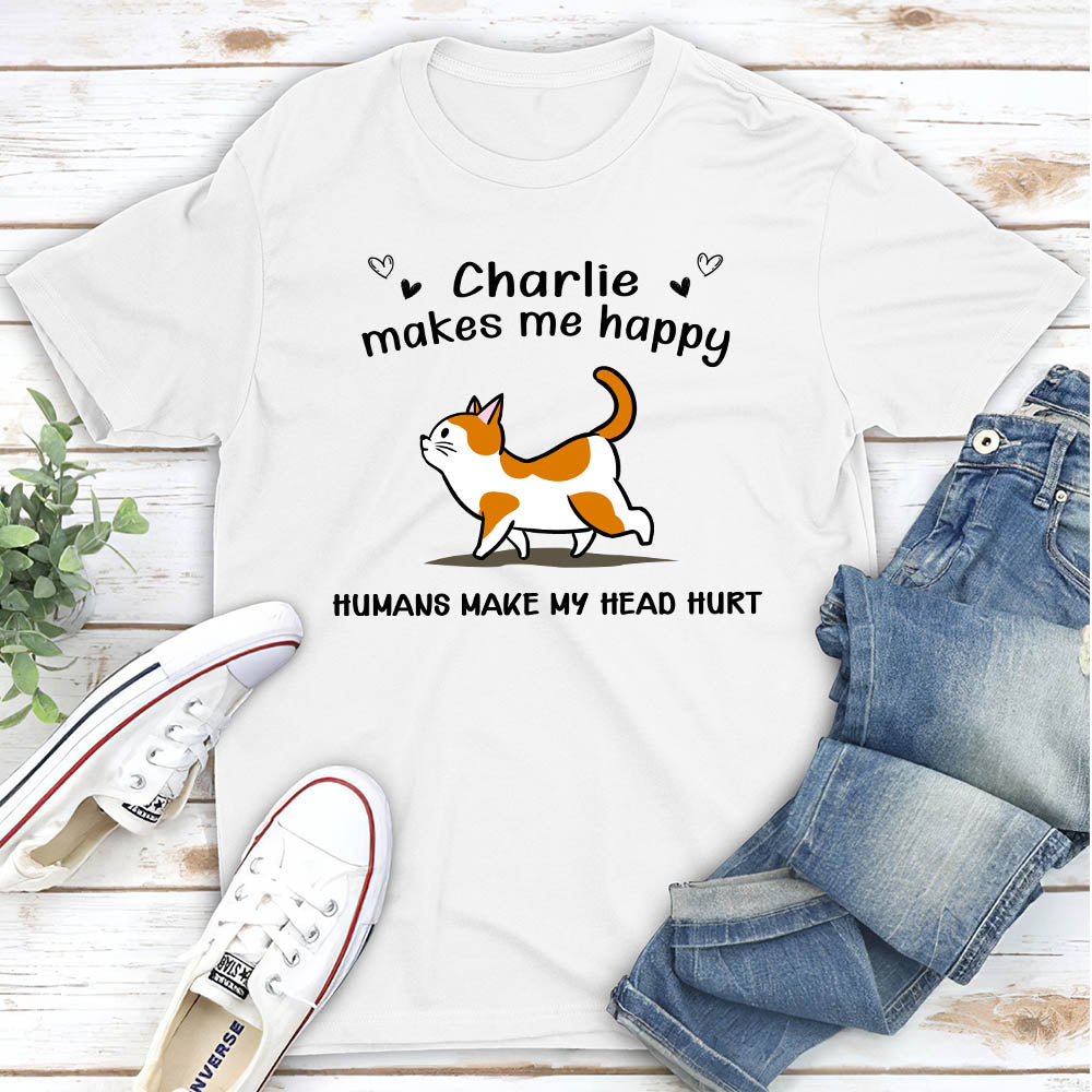 Personalized Unisex 'Cats Make Me Happy' T - shirt: Ideal Gift for Cat Lovers