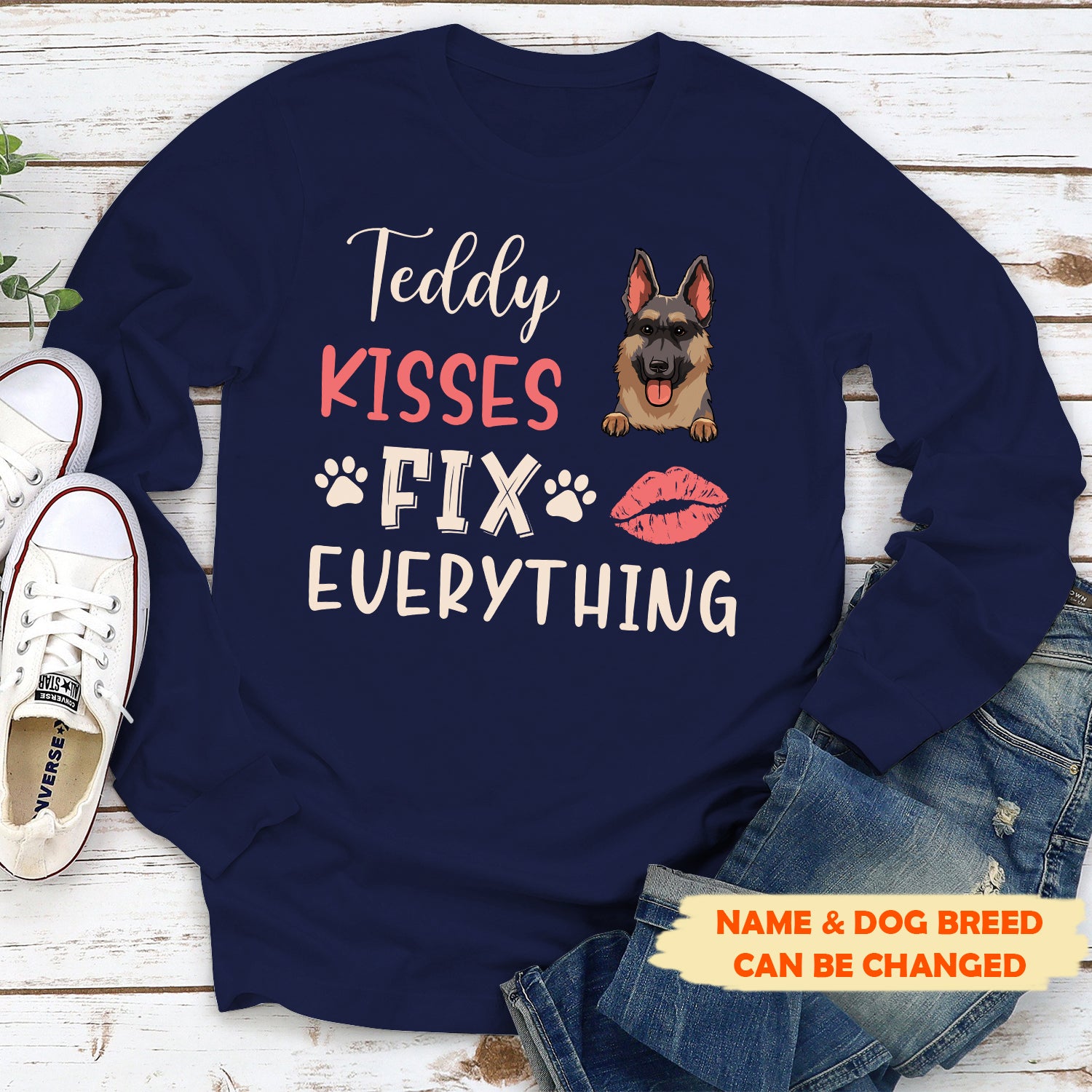 Personalized Custom Classic Long Sleeve Dog Kisses T-Shirt - Ideal Gift for Pet Lovers