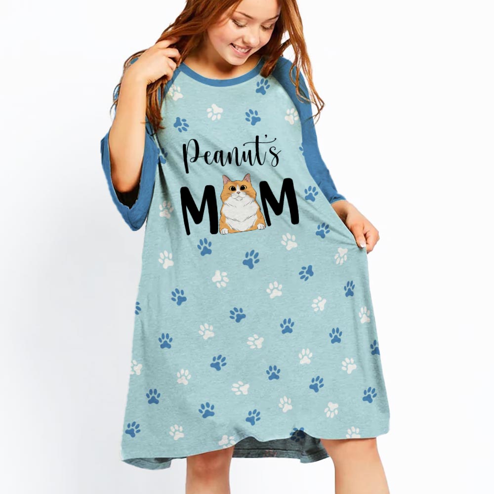 Customizable Cat Mom 3/4 Sleeve Dress in Vibrant Colors