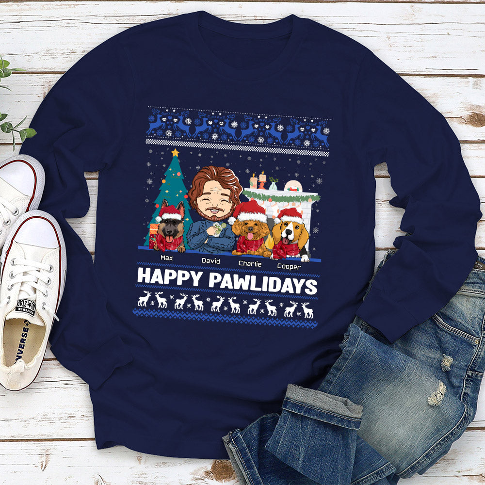 Happy Pawlidays - Customizable Personalized Long Sleeve T - shirt for Pet Lovers