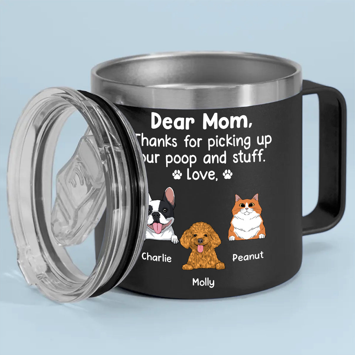Personalized 14oz Stainless Steel Tumbler with Handle: A Tribute to Your Human Servant