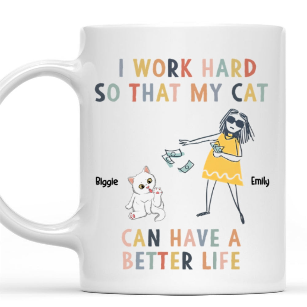 Personalized 'I Work Hard Because Of My Cat' Custom Coffee Mug - Perfect Gift Idea