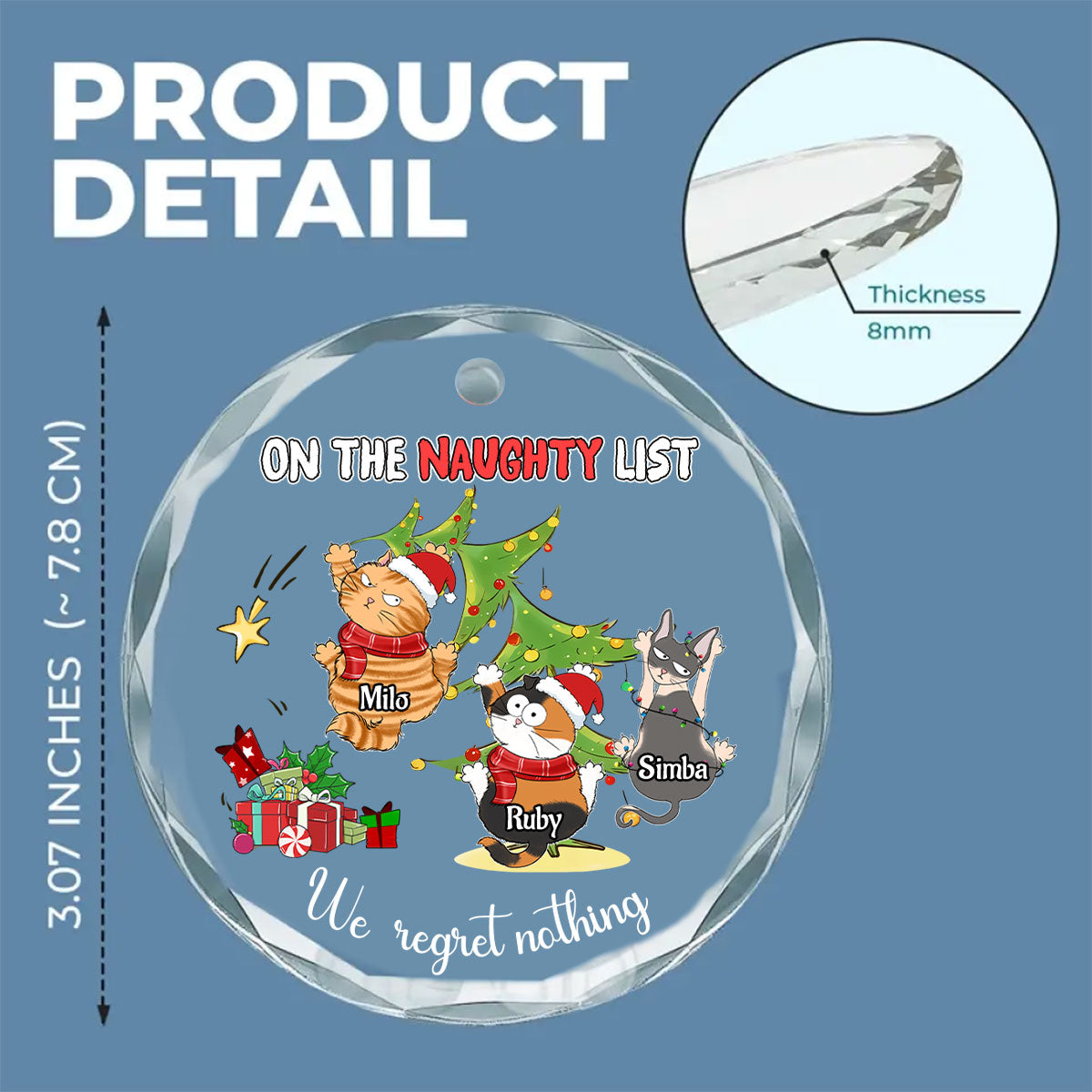 Customizable Naughty Cats Christmas Glass Ornament - Perfect Personalized Gift