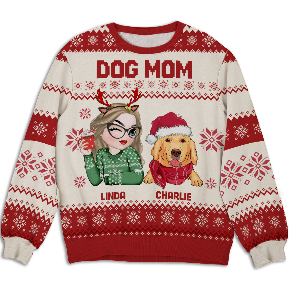 Personalized Custom All-Over-Print Christmas Sweatshirt for Dog Moms