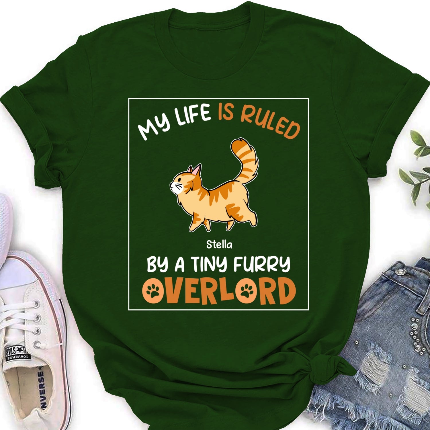 Personalized Custom Women's T-shirt: Ruled by Tiny Furry Overlords - Ideal Gift for Pet Lovers
