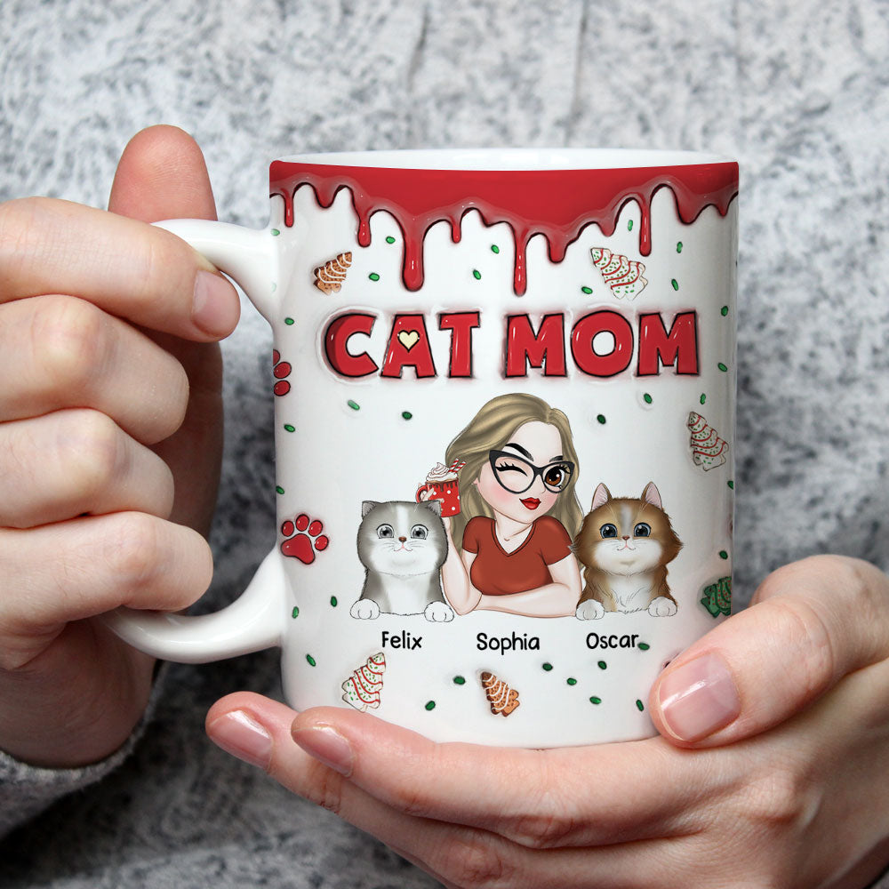 Customizable 3D Inflated Effect Ceramic Mug - Perfect Cat Mom Christmas Gift
