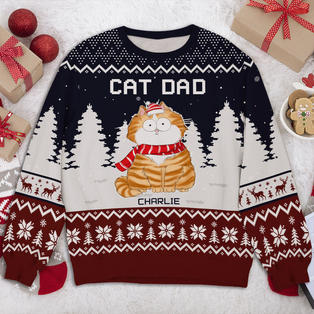 Personalized Funny Cat Dad All-Over-Print Sweatshirt - Ideal Gift for Pet Lovers