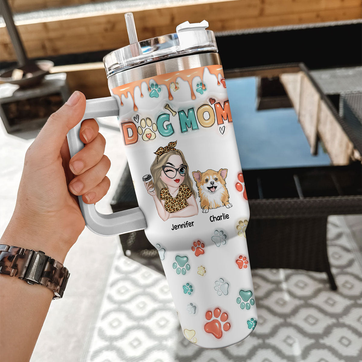 Personalized 3D Inflated Effect Printed 40 Oz Tumbler - Perfect for Dog Moms