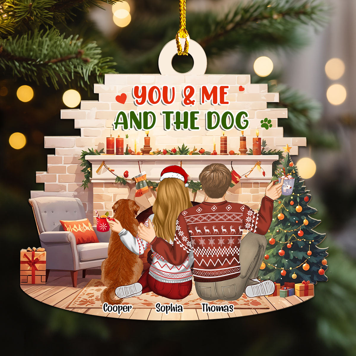 Personalized 'You, Me & Our Dogs Family' Custom Wood Christmas Ornament