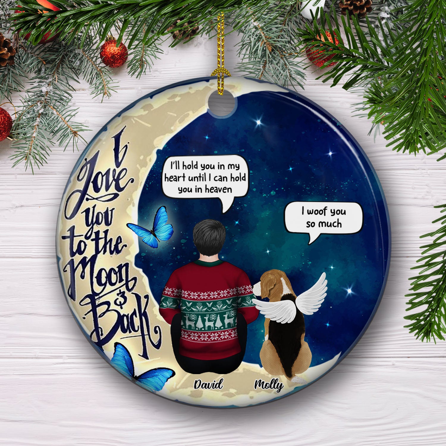 Personalized Custom Ceramic Christmas Ornament: Love You To The Moon And Back for Pet Lovers