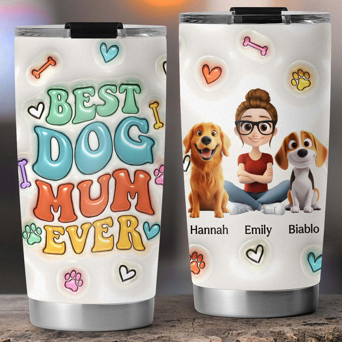 Best Dog Mama Ever - Customizable 3D Inflated Effect Stainless Steel Tumbler