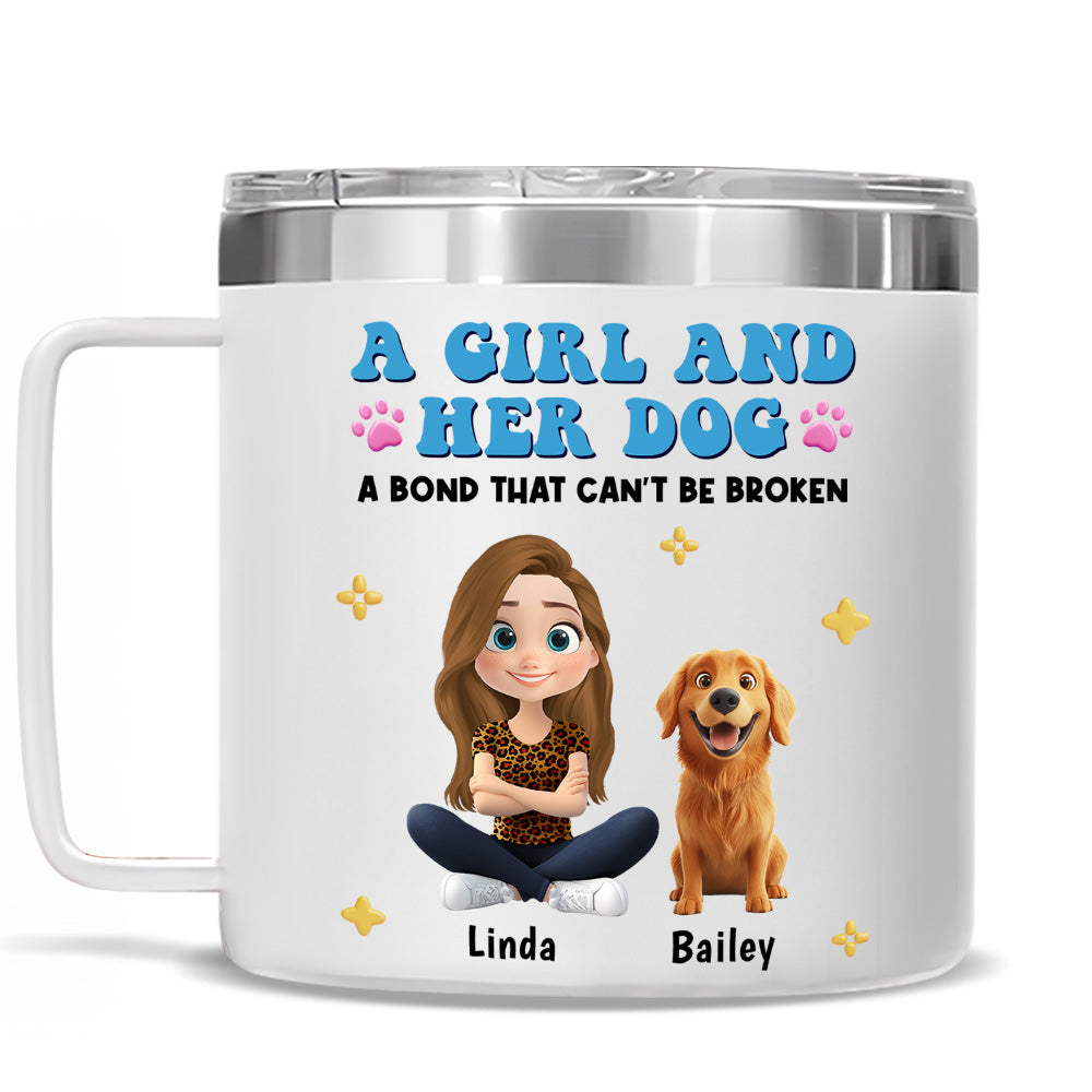 Personalized 14oz Stainless Steel Tumbler with Handle - A Girl And Her Dogs Design