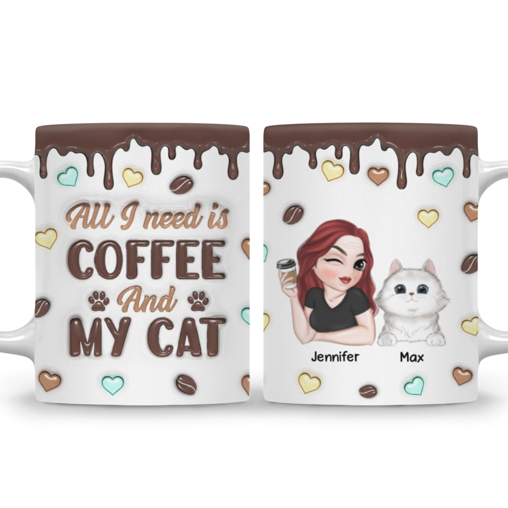Personalized 3D Inflated Effect Coffee and Cat Mug