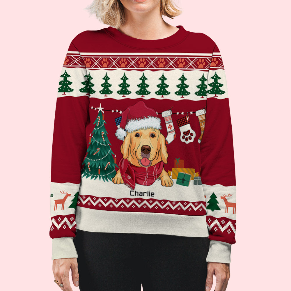 Personalized Paw Winter All-Over Print Sweatshirt - Ideal Gift for Pet Lovers