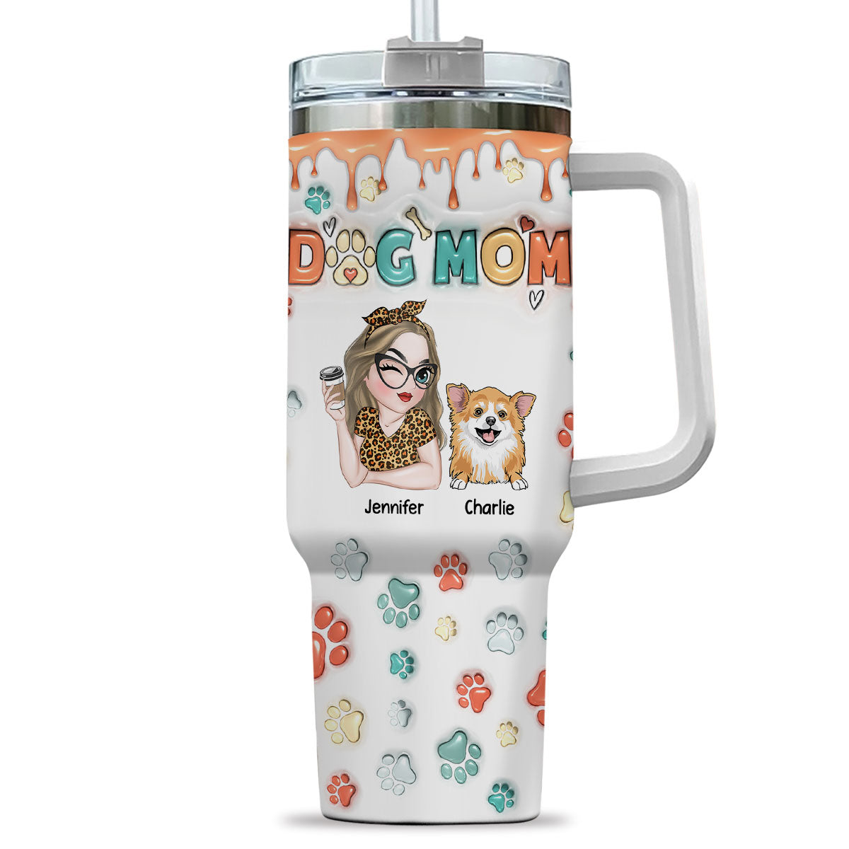 Personalized 3D Inflated Effect Printed 40 Oz Tumbler - Perfect for Dog Moms