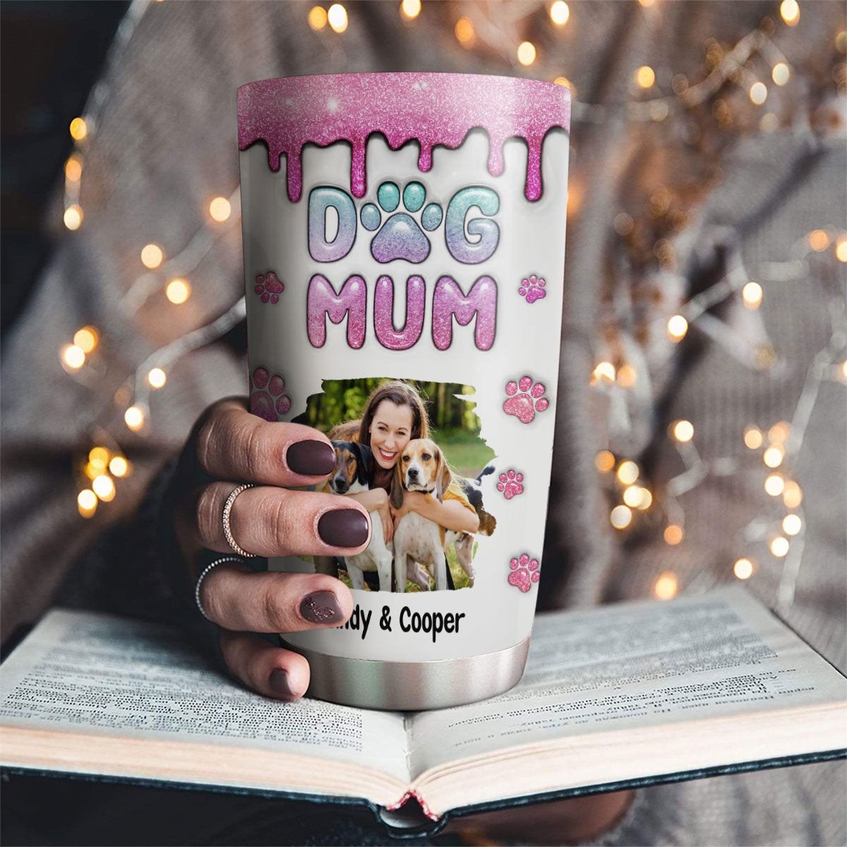 Personalized 3D Inflated Effect Glitter Photo Tumbler for Dog Moms