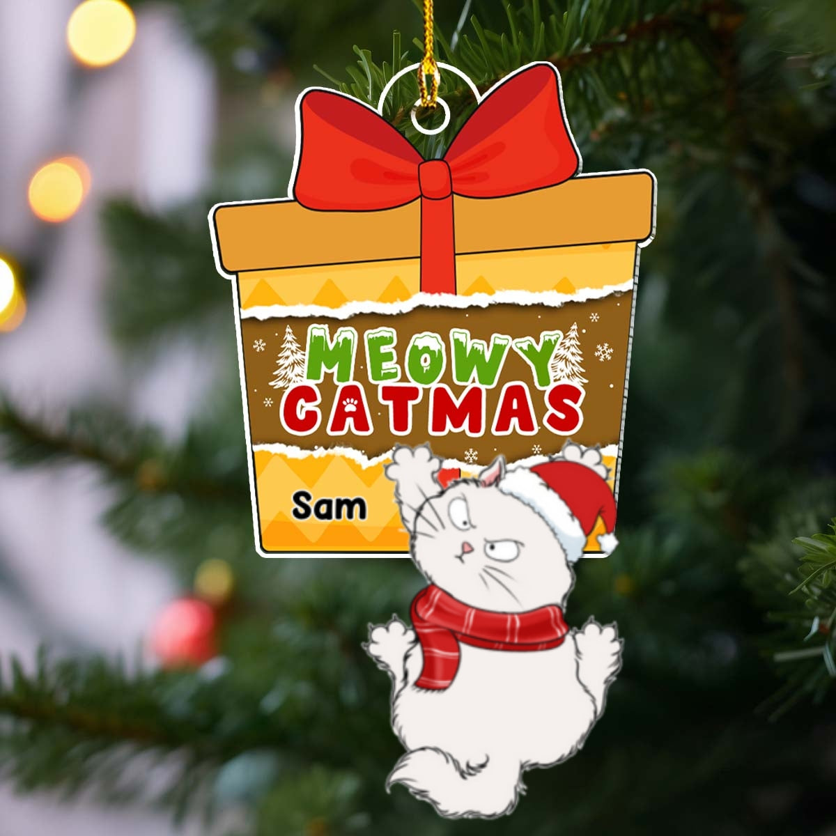 Personalized Christmas Cat Scratching Acrylic Ornament