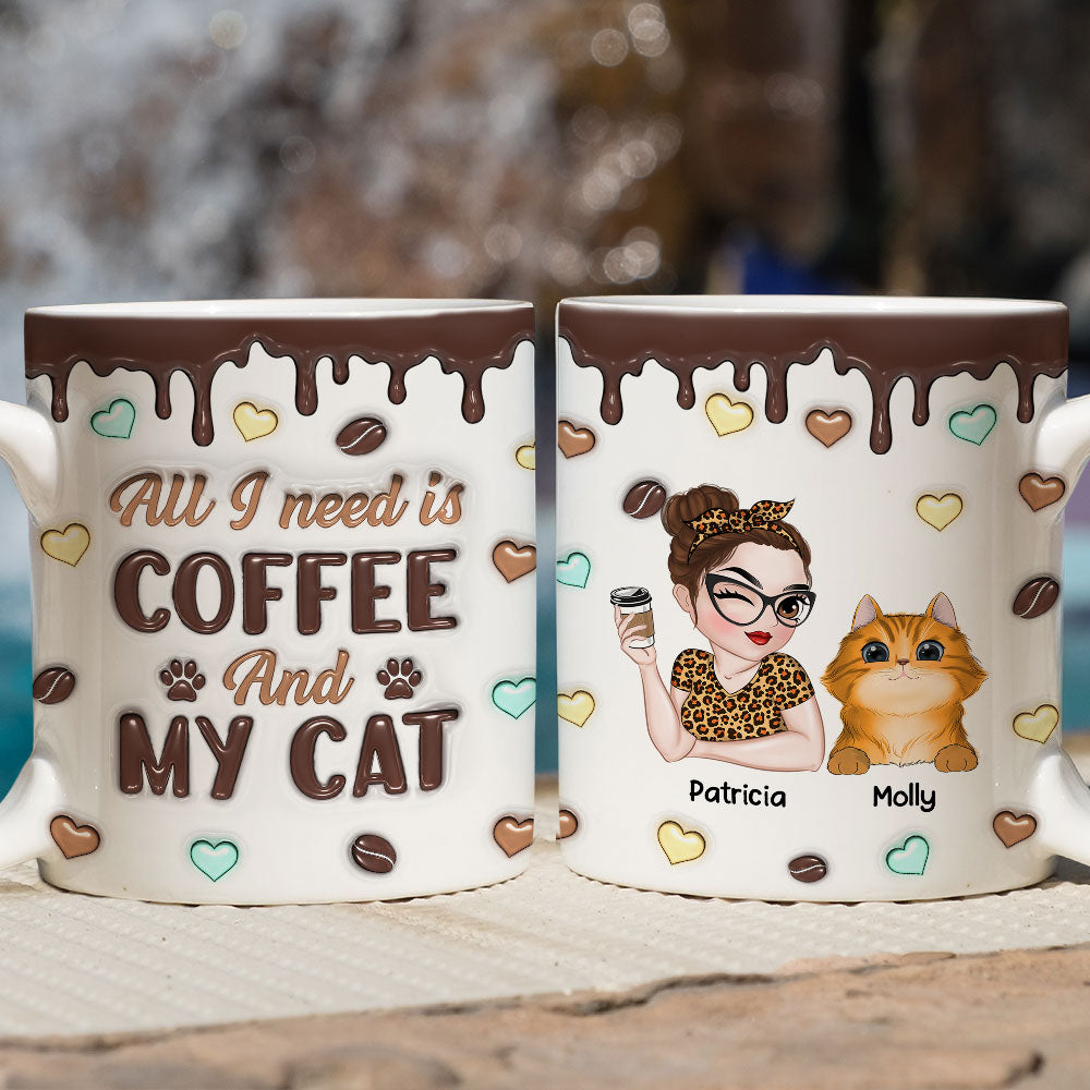 Personalized 3D Inflated Effect Coffee and Cat Mug