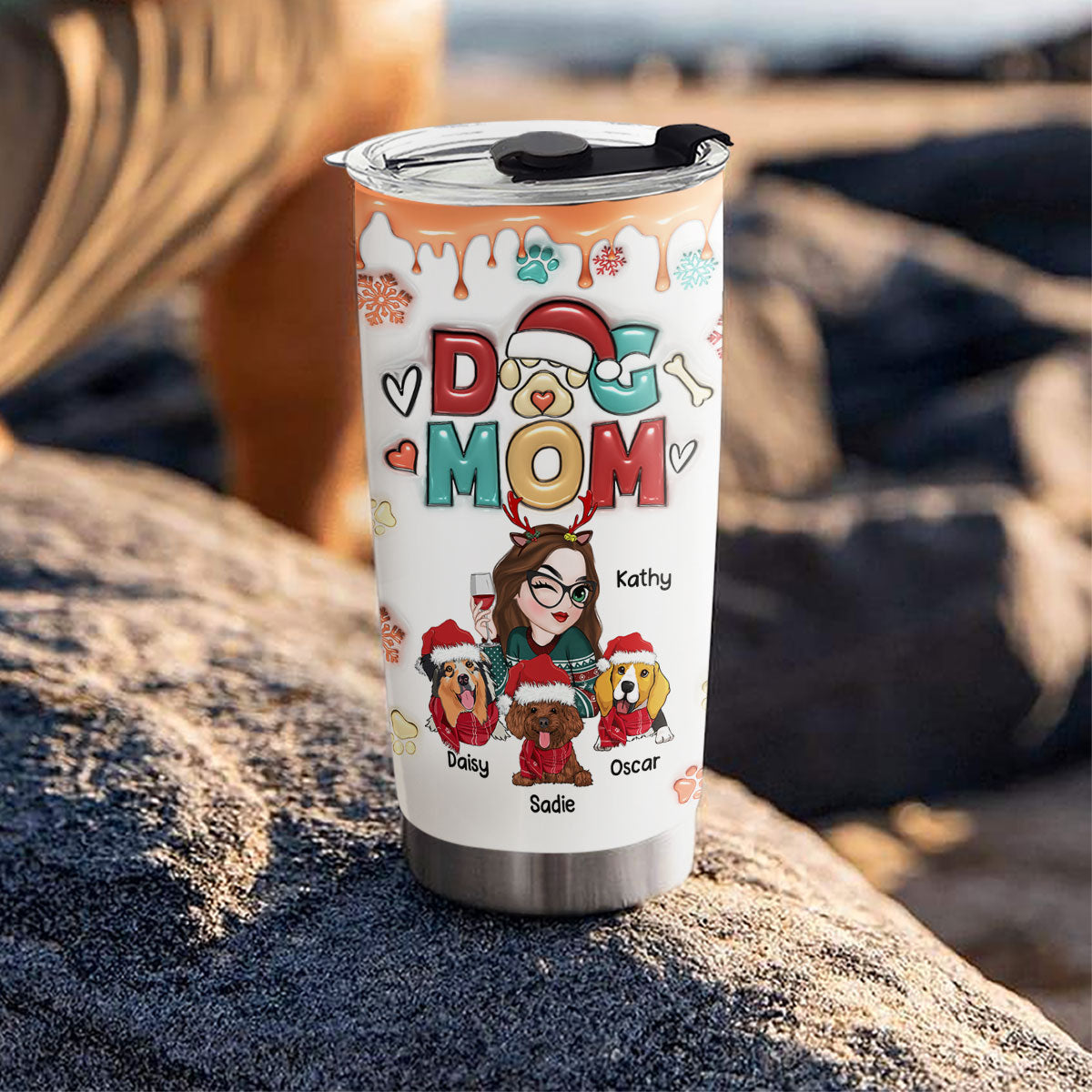 Personalized Custom 3D Inflated Effect Christmas Tumbler for Dog Moms