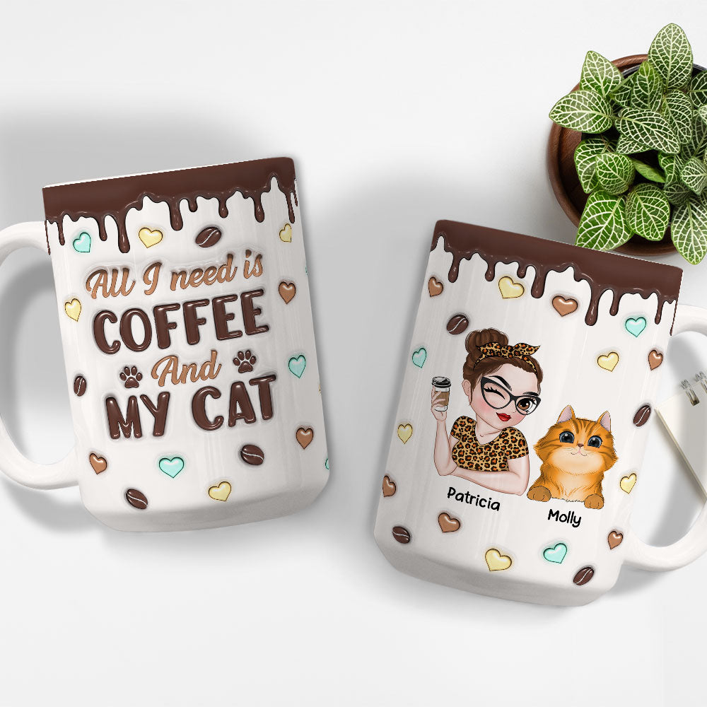 Personalized 3D Inflated Effect Coffee and Cat Mug