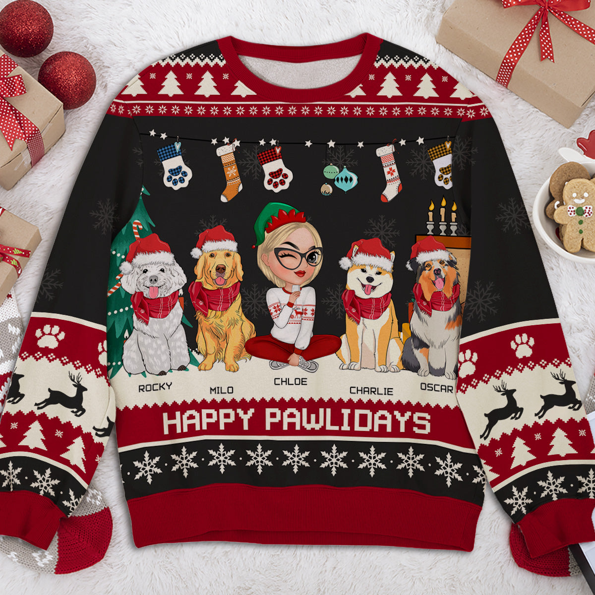 Snowy Pawlidays - Personalized All-Over Print Custom Sweatshirt for Pet Lovers