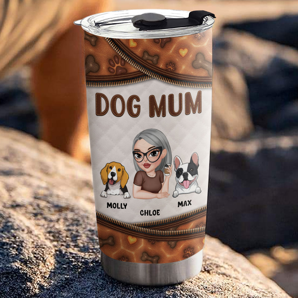 Personalized 3D Inflated Effect Leather Tumbler for Dog Moms