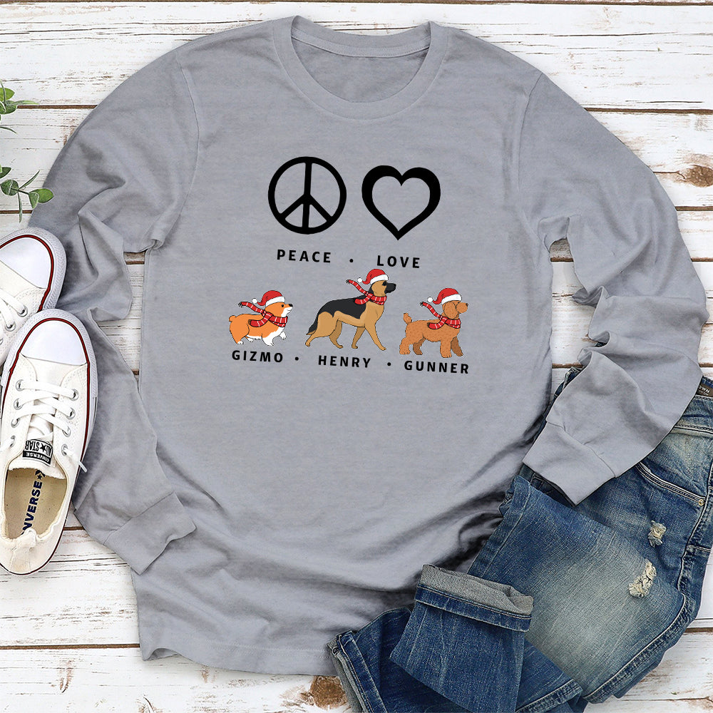 Peace Love Christmas Pattern Personalized Custom Long Sleeve T - shirt for Pet Lovers