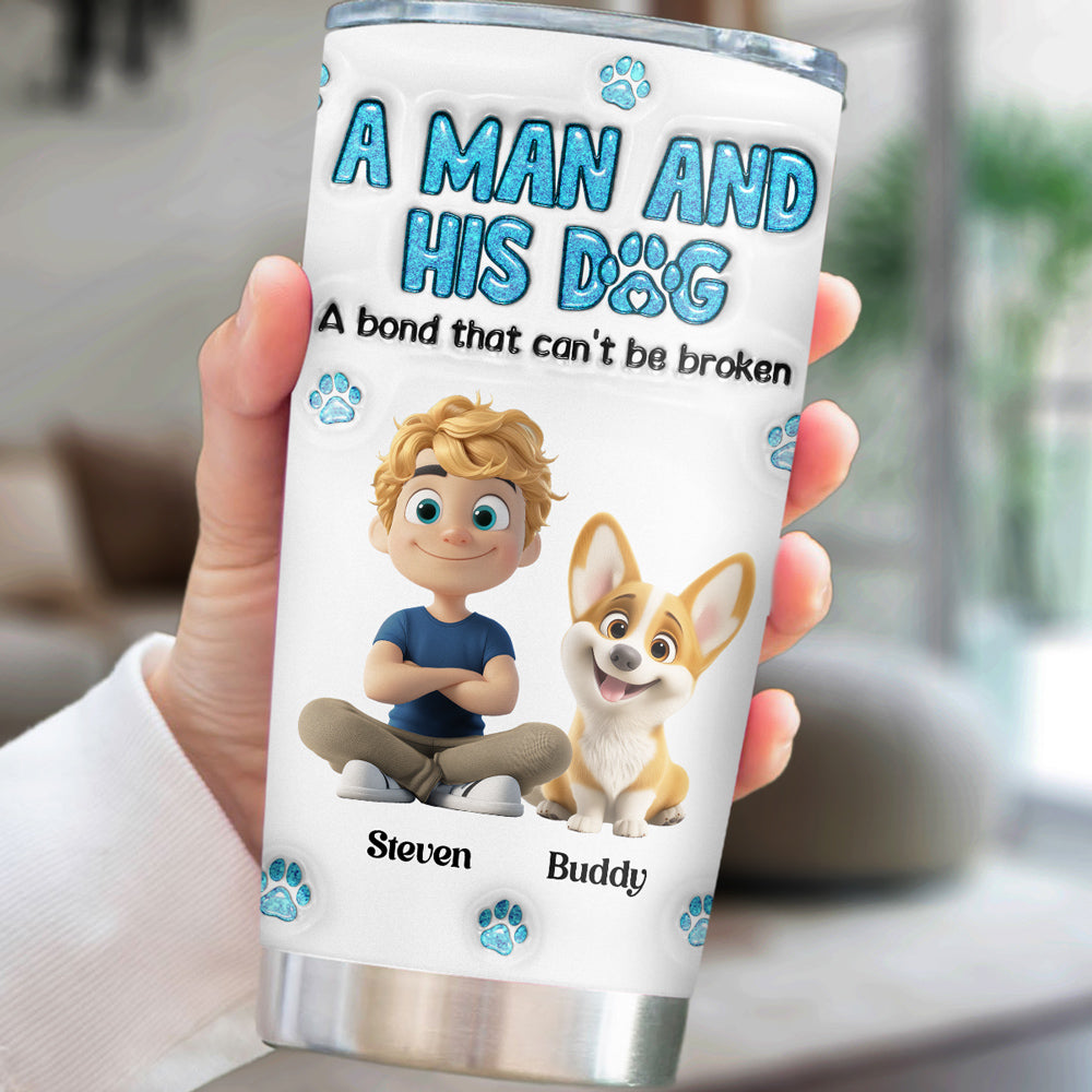 Personalized 3D Inflated Effect Stainless Steel Tumbler: A Man And His Dog Design