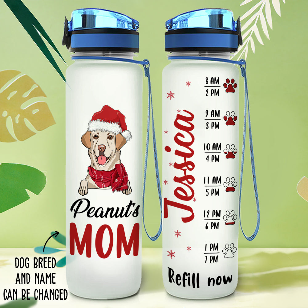 Personalized Dog Mom Christmas Water Tracker Bottle - Ideal Gift for Pet Lovers