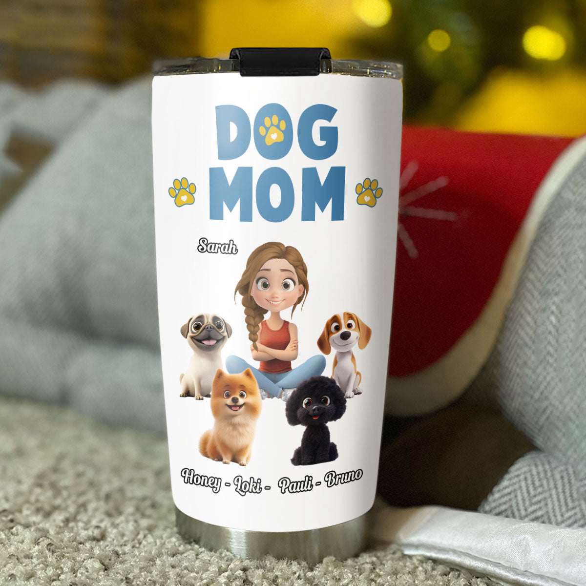 Personalized Custom Girl and Dog Cartoon Tumbler - Style Version 2