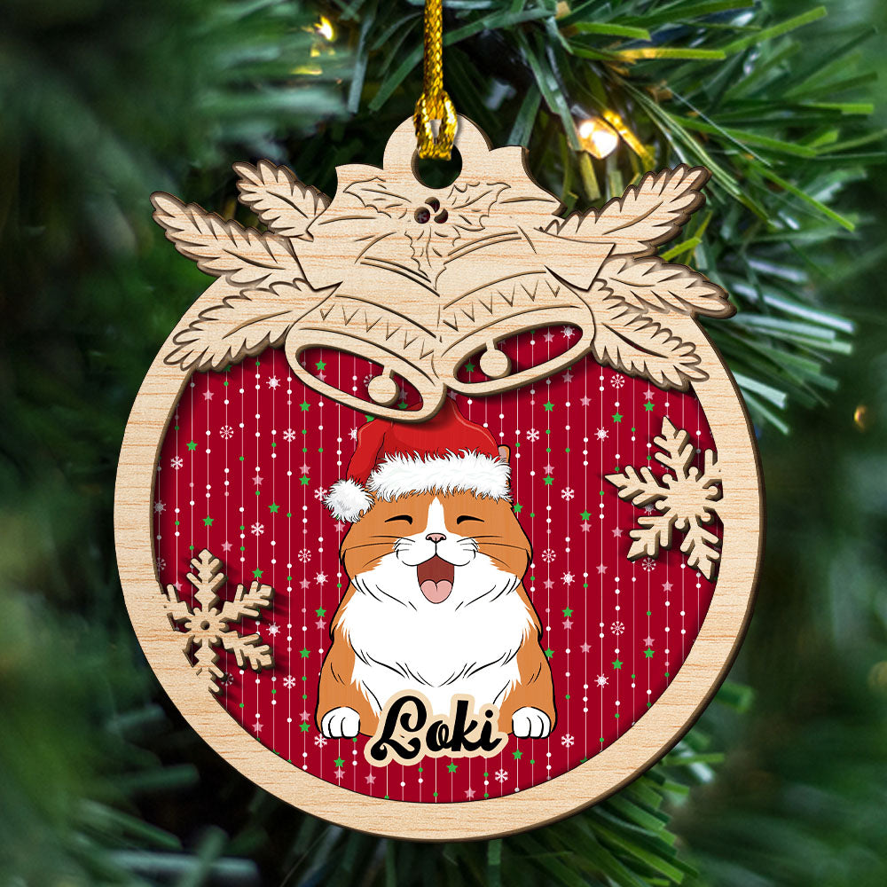 Personalized Custom 2 - Layered Jingle Bells Pet Wood Christmas Ornament