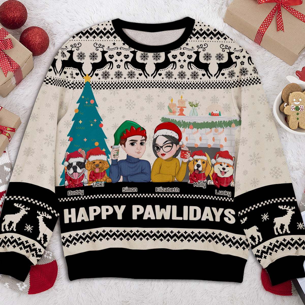 Happy Pawlidays Personalized Custom All-Over-Print Sweatshirt for Dog Parents