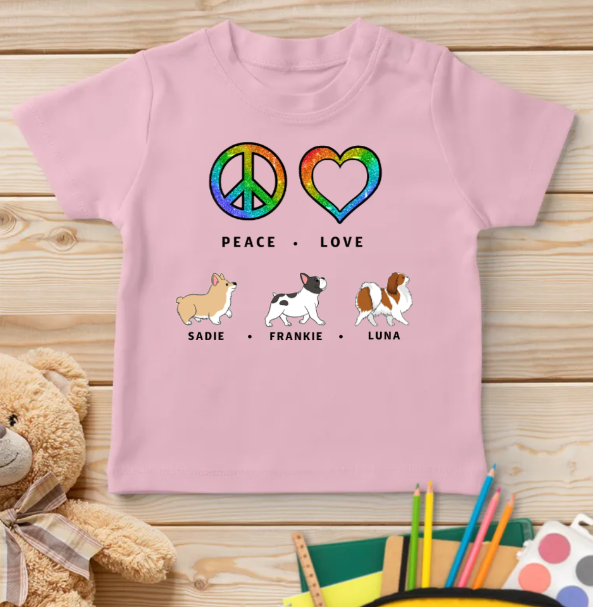 Personalized Peace Love Dog Pattern Youth T-shirt - Ideal Gift for Dog Lovers