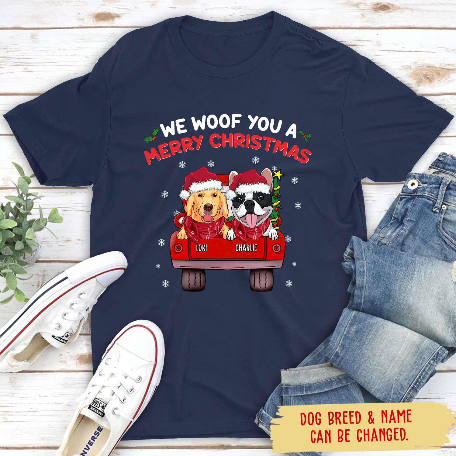 Woof You A Merry Christmas - Customizable Unisex Pet Lover's Christmas T-shirt