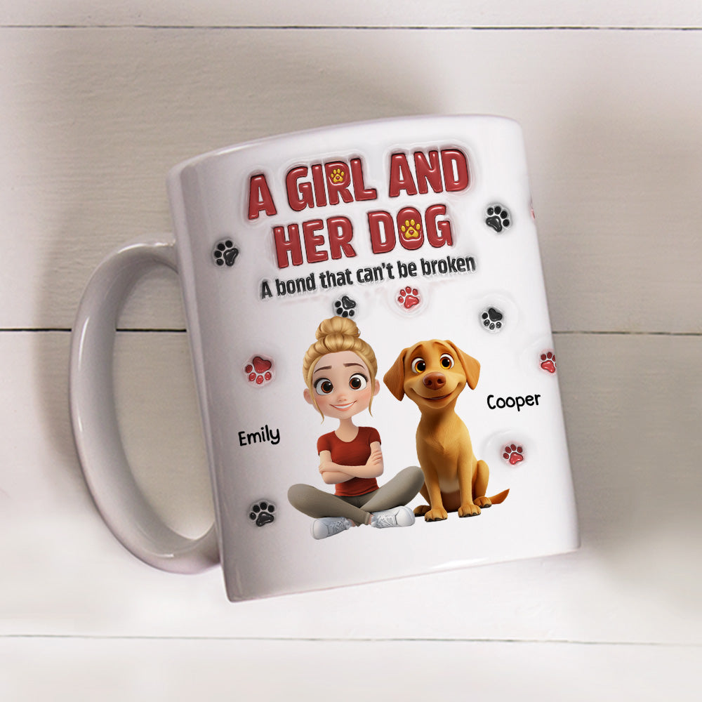 Personalized Custom 3D Inflated Effect Mug - A Girl And Her Dog Version 2