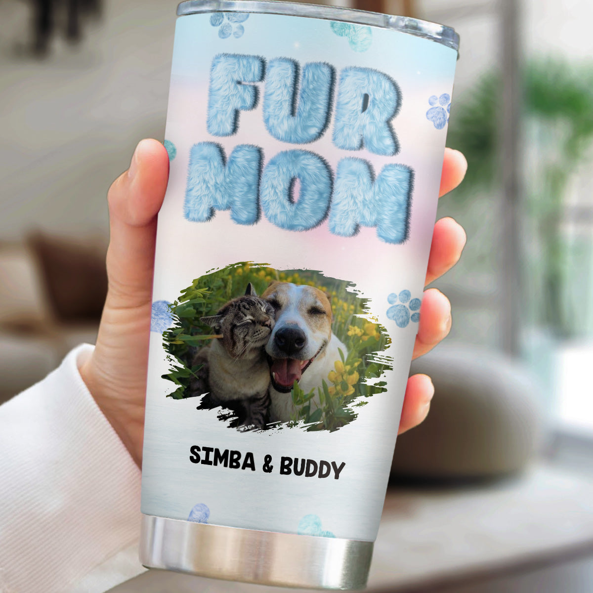 Personalized Fluffy Fur Mom Photo Tumbler - Unique Custom Design