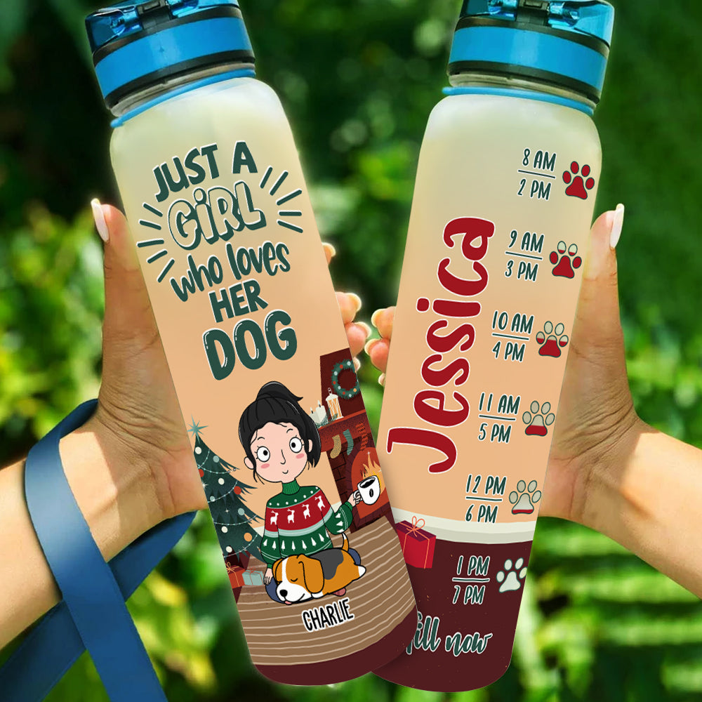 Personalized Christmas Water Tracker Bottle for Dog - Loving Girls
