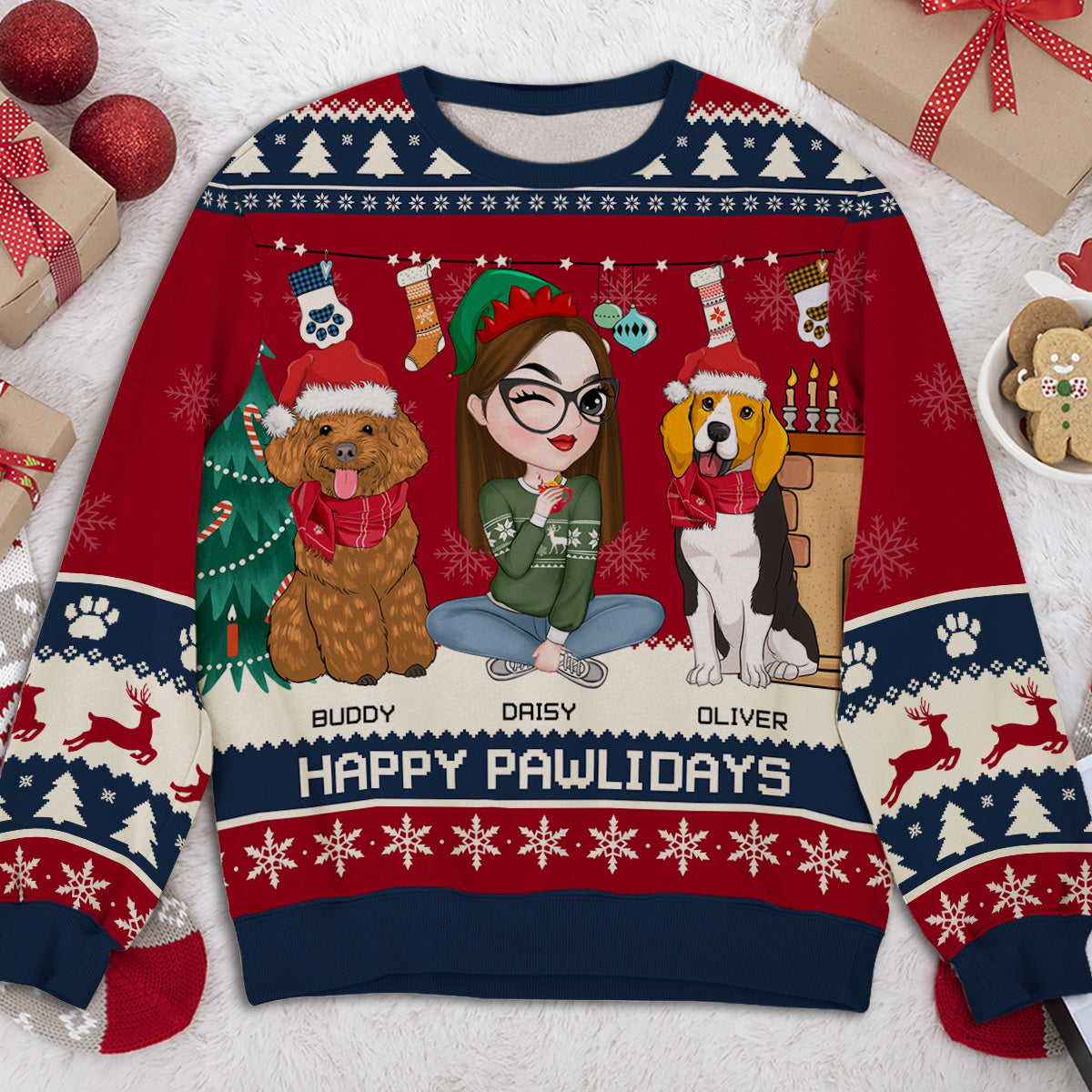 Snowy Pawlidays - Personalized All-Over Print Custom Sweatshirt for Pet Lovers