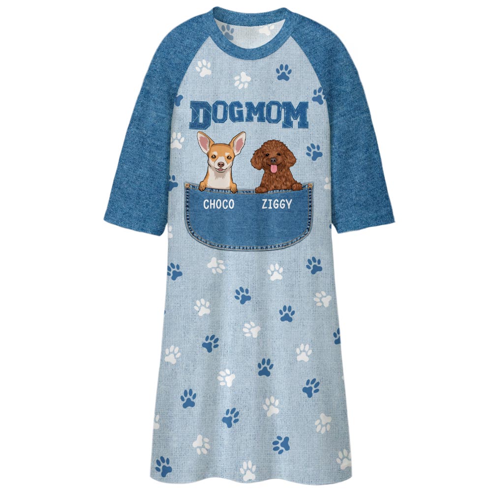 Personalized Custom 3/4 Sleeve Dog Mom Center Pocket Dress - Stand Out Everywhere