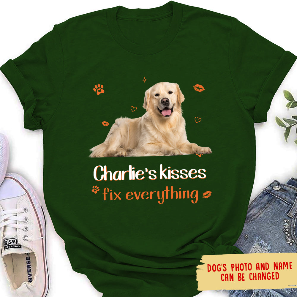 Personalized Dog Kisses Custom Photo Women's T-shirt - Ideal Gift for Pet Lovers