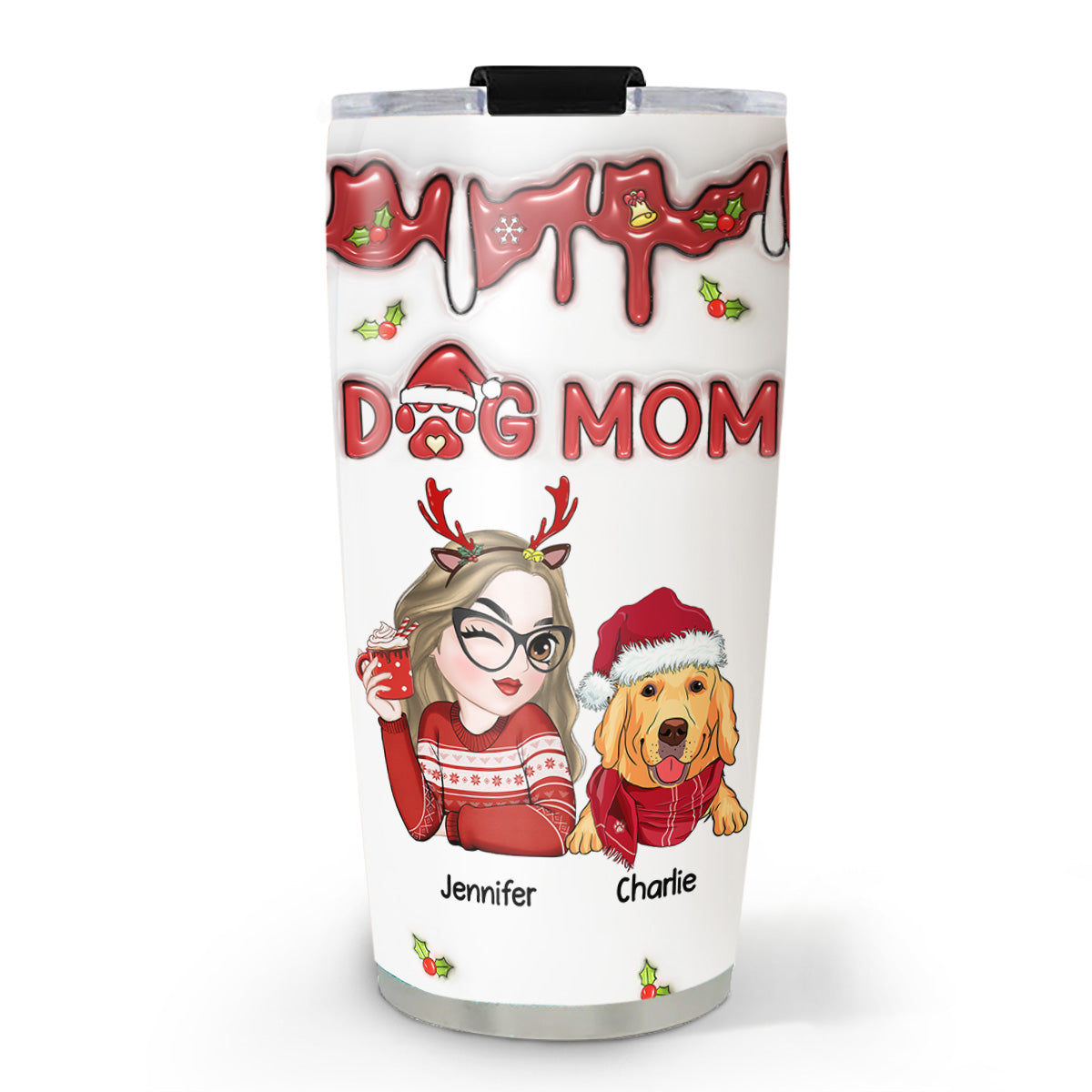 Personalized 3D Inflated Effect Christmas Tumbler for Dog Moms