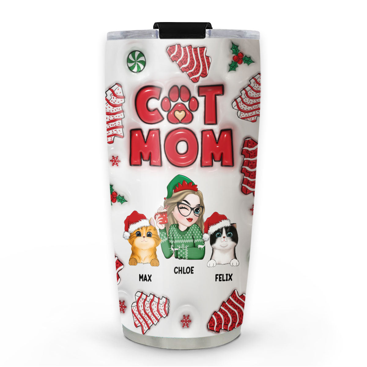 Personalized 3D Inflated Effect Cat Mom Christmas Tumbler - Ideal for All Occasions