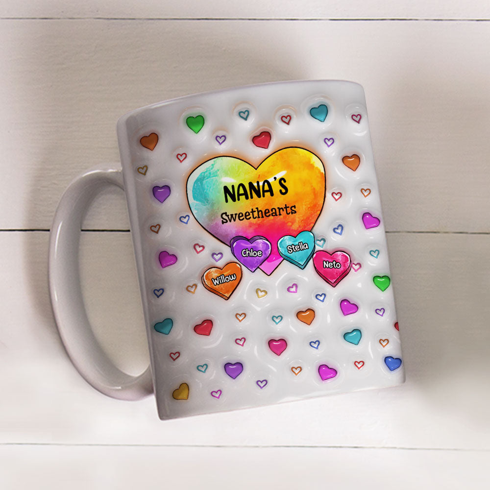 Personalized 3D Inflated Effect Colorful Sweethearts Grandma Mug
