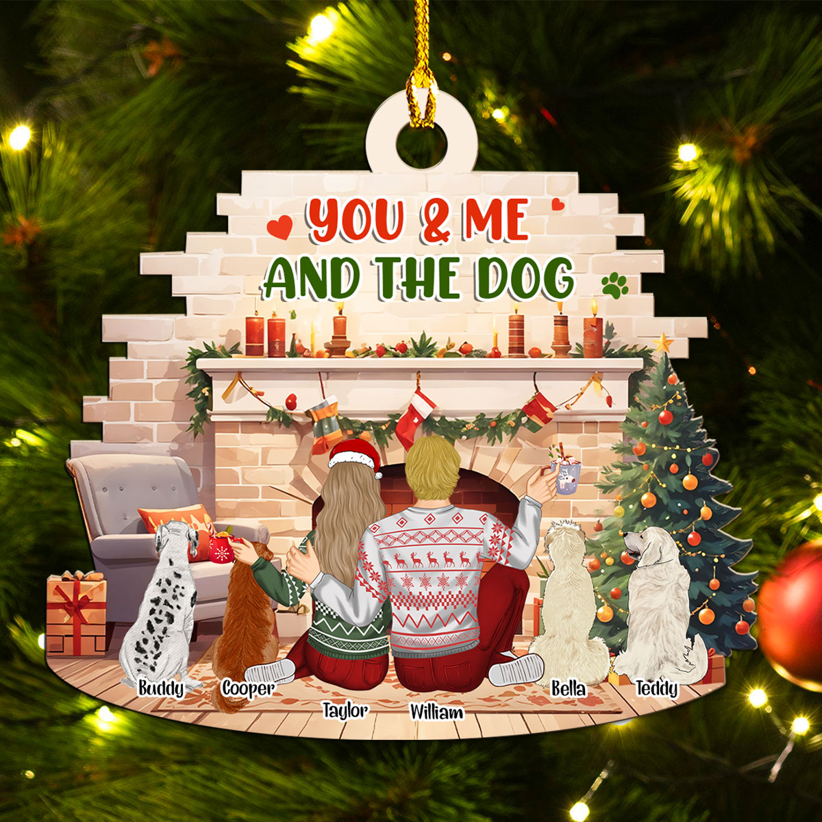 Personalized 'You, Me & Our Dogs Family' Custom Wood Christmas Ornament