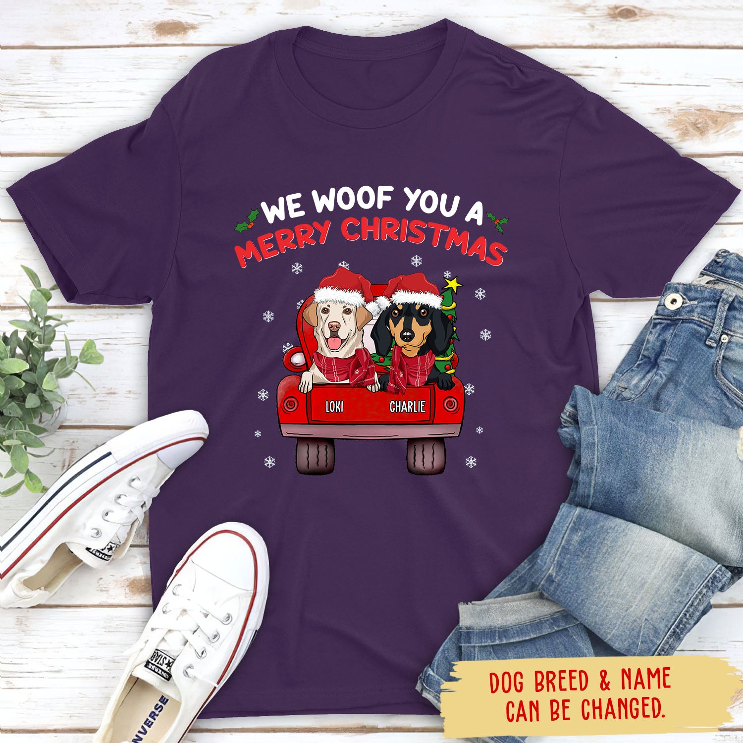 Woof You A Merry Christmas - Customizable Unisex Pet Lover's Christmas T-shirt