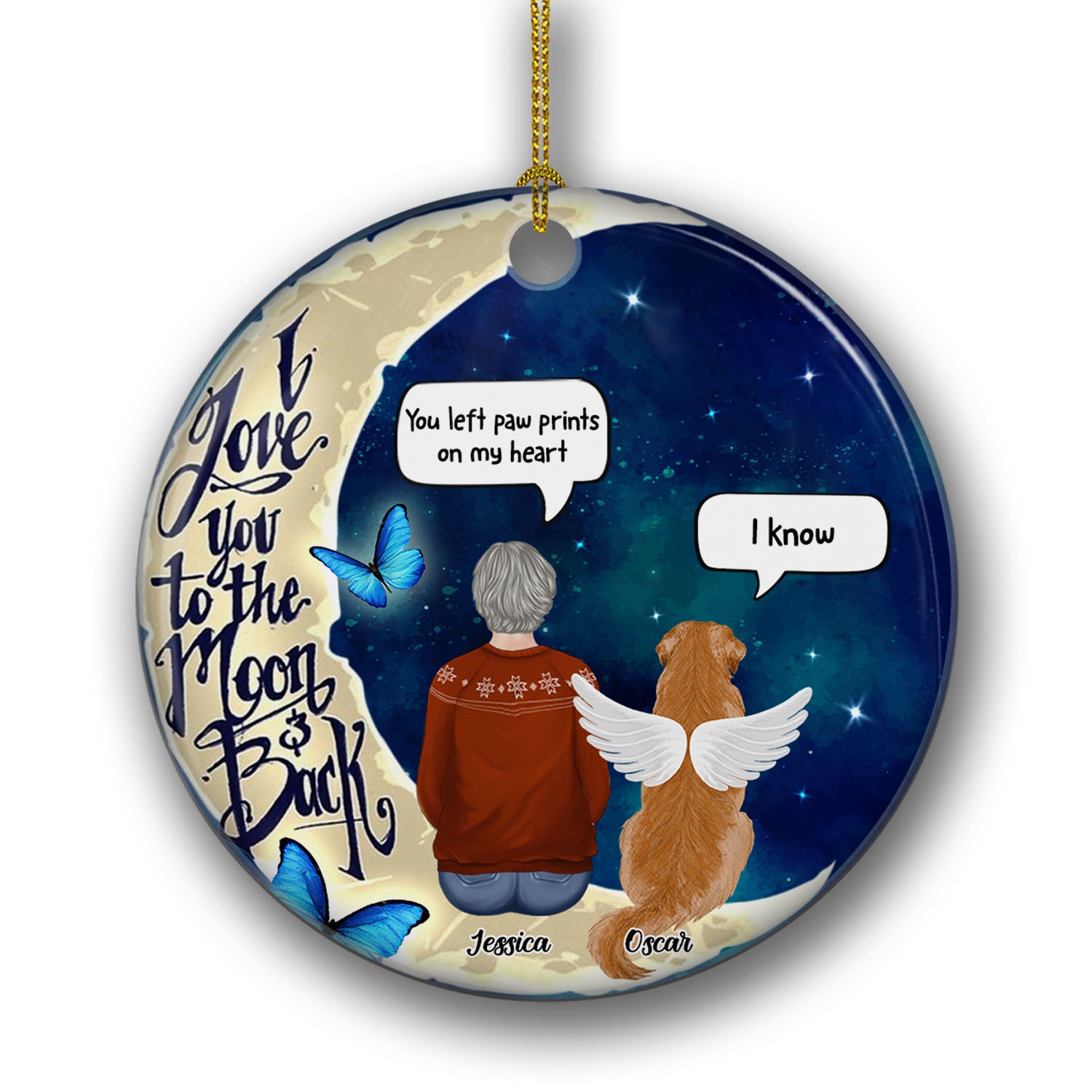 Personalized Custom Ceramic Christmas Ornament: Love You To The Moon And Back for Pet Lovers
