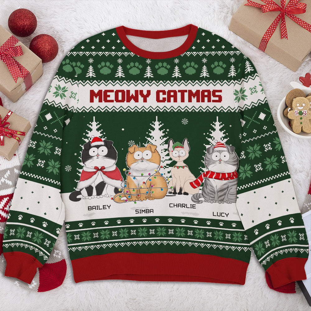 Meowy Merry - Customizable All-Over Printed Sweatshirt for Pet Lovers